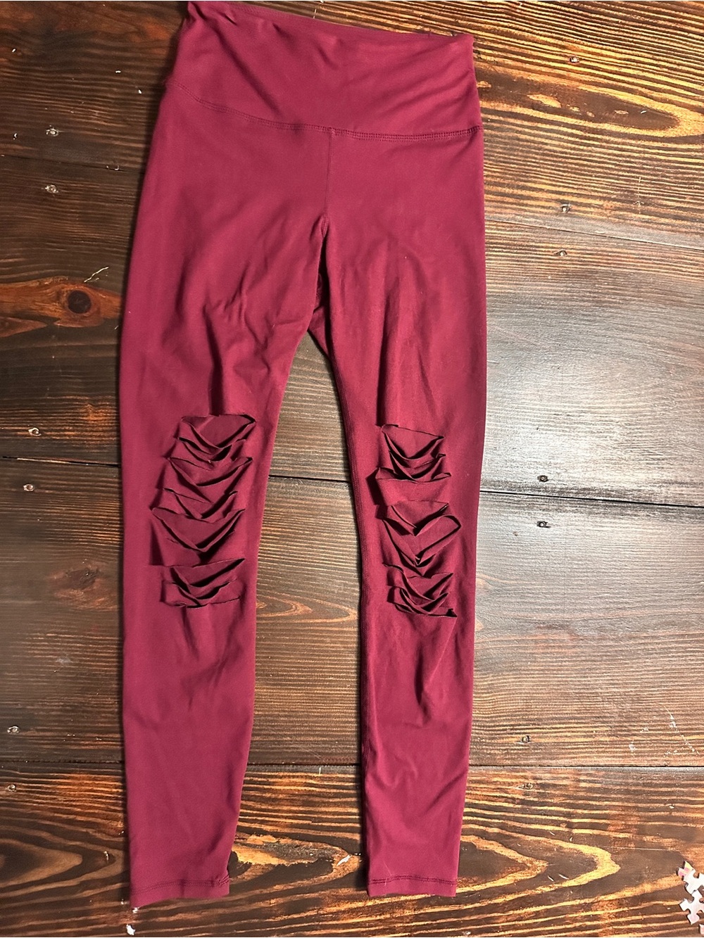 High-Waist Maroon Ladder Cutout Leggings